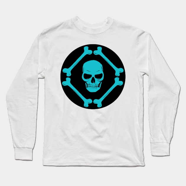 Skull and bones pattern sea green & black Long Sleeve T-Shirt by MariaMahar